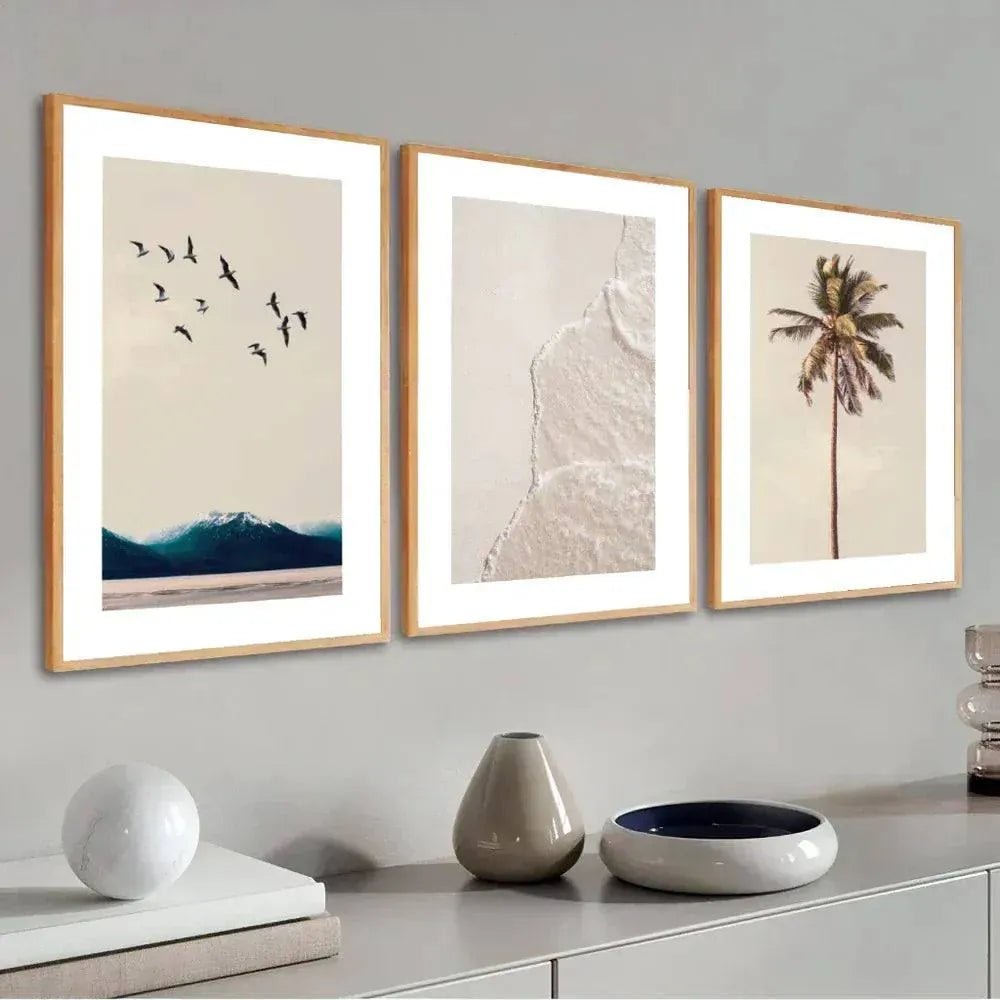 Kit 3 Quadros Decorativos Praia e Mar Lar Bonito Moldura