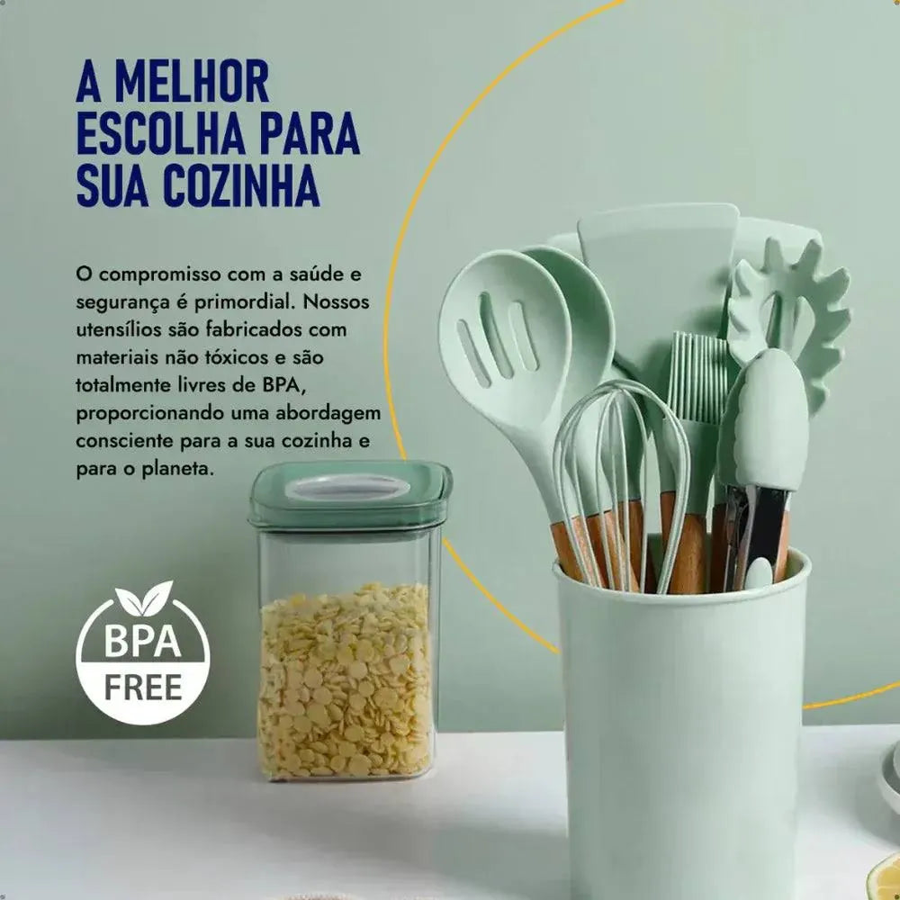 Kit Utensílios de Cozinha em Silicone Lar Bonito
