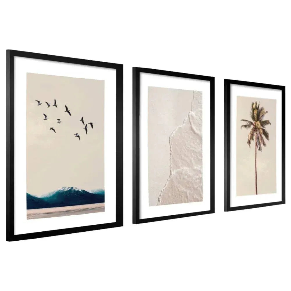 Kit 3 Quadros Decorativos Praia e Mar Lar Bonito Moldura