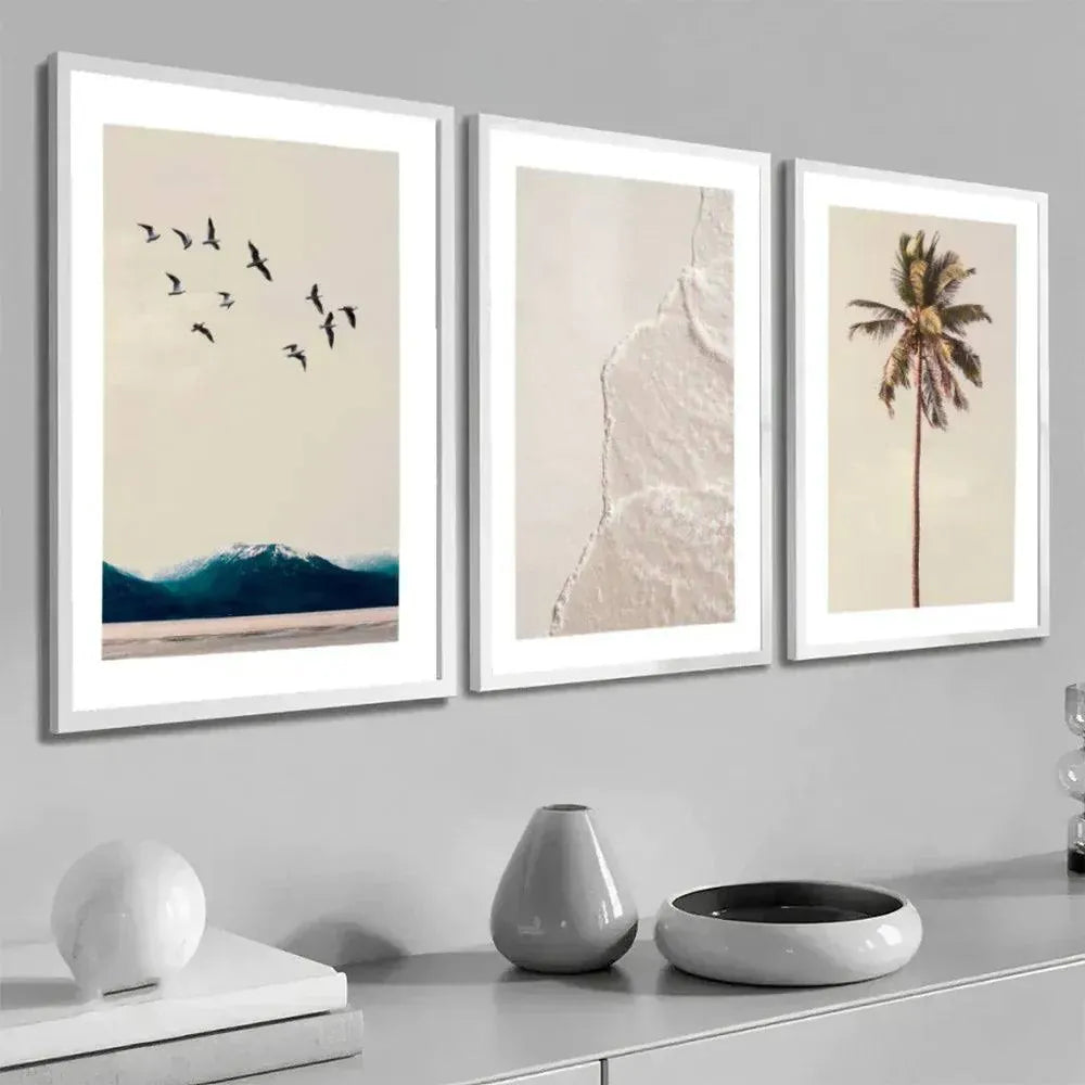 Kit 3 Quadros Decorativos Praia e Mar Lar Bonito Moldura