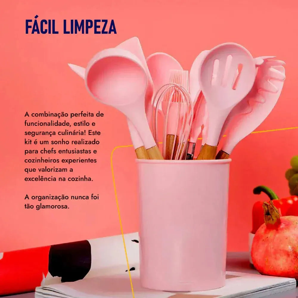 Kit Utensílios de Cozinha em Silicone Lar Bonito