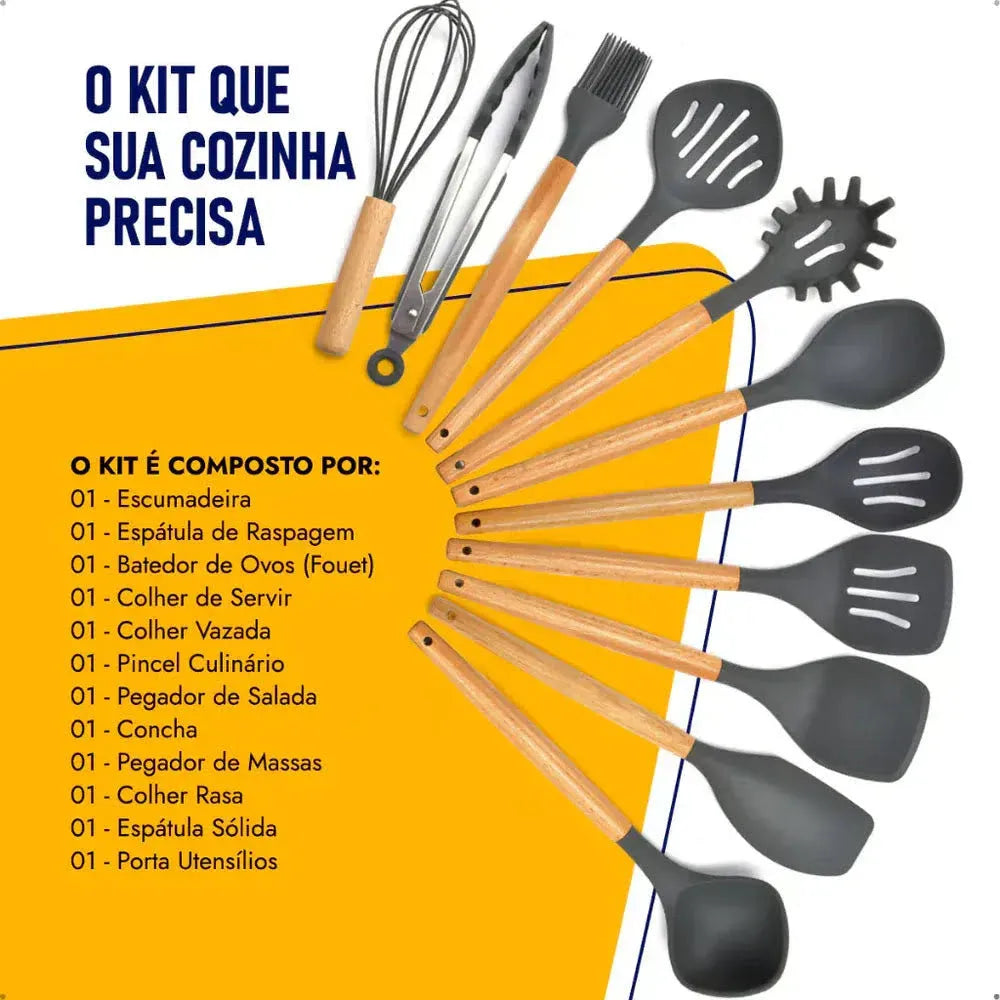 Kit Utensílios de Cozinha em Silicone Lar Bonito